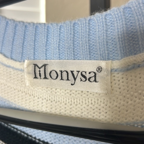 515 - Monysa NWOT Blue/Black & White Sweater Vest, Size Medium - Picture 3 of 6